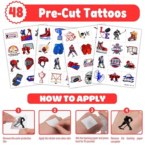 72-Piece Ice Hockey Party Favors Set: Temporary Tattoos (48) & Slap Bracelets (24) for Kids Birthday, Classroom Rewards, Baby Shower Gifts - görsel 10