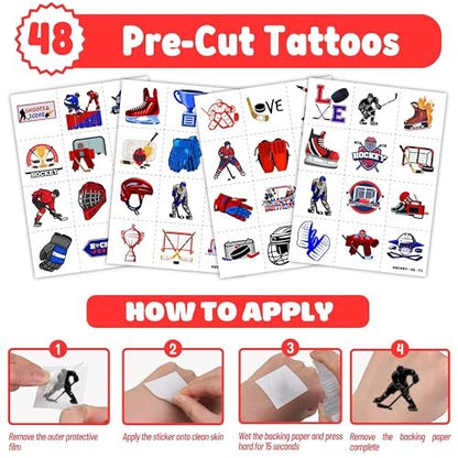 72-Piece Ice Hockey Party Favors Set: Temporary Tattoos (48) & Slap Bracelets (24) for Kids Birthday, Classroom Rewards, Baby Shower Gifts