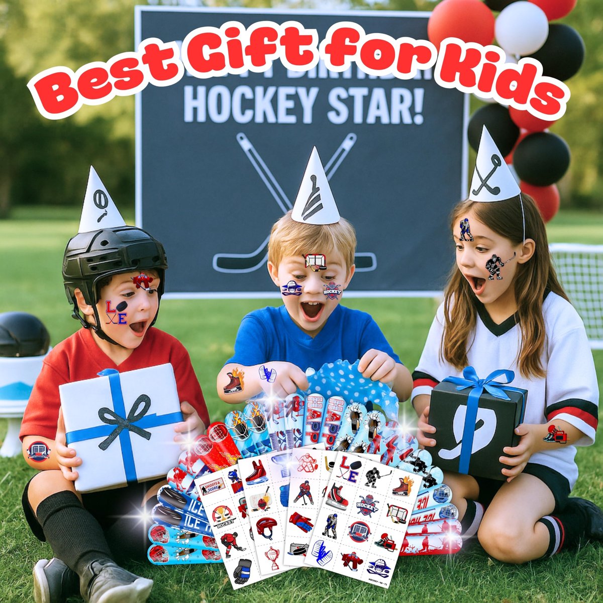 72-Piece Ice Hockey Party Favors Set: Temporary Tattoos (48) & Slap Bracelets (24) for Kids Birthday, Classroom Rewards, Baby Shower Gifts - görsel 7