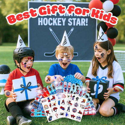 72-Piece Ice Hockey Party Favors Set: Temporary Tattoos (48) & Slap Bracelets (24) for Kids Birthday, Classroom Rewards, Baby Shower Gifts