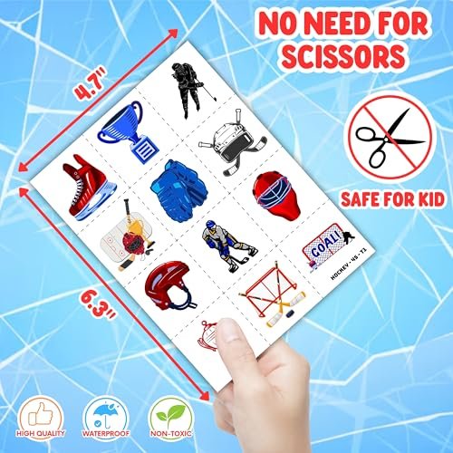 72-Piece Ice Hockey Party Favors Set: Temporary Tattoos (48) & Slap Bracelets (24) for Kids Birthday, Classroom Rewards, Baby Shower Gifts - görsel 12
