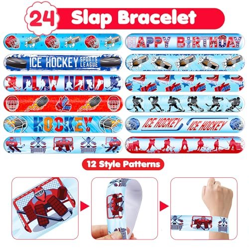 72-Piece Ice Hockey Party Favors Set: Temporary Tattoos (48) & Slap Bracelets (24) for Kids Birthday, Classroom Rewards, Baby Shower Gifts - görsel 14