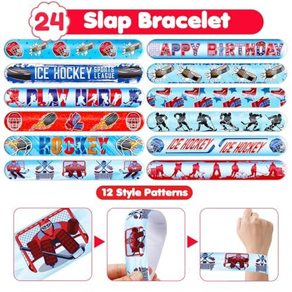 72-Piece Ice Hockey Party Favors Set: Temporary Tattoos (48) & Slap Bracelets (24) for Kids Birthday, Classroom Rewards, Baby Shower Gifts