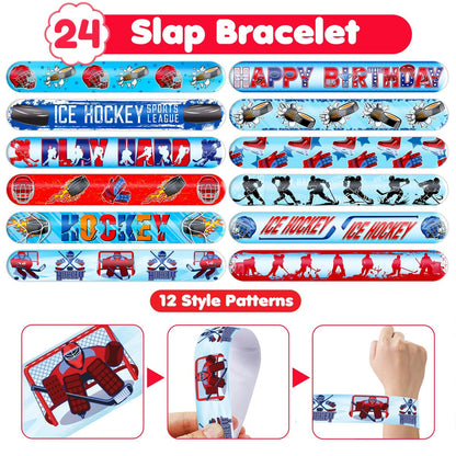 72-Piece Ice Hockey Party Favors Set: Temporary Tattoos (48) & Slap Bracelets (24) for Kids Birthday, Classroom Rewards, Baby Shower Gifts