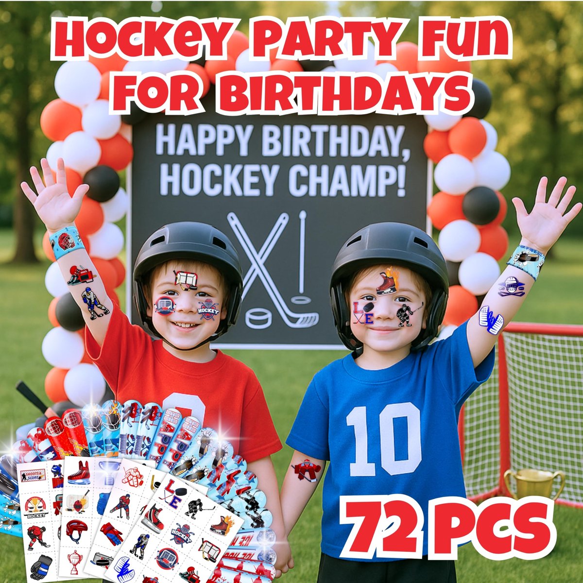 72-Piece Ice Hockey Party Favors Set: Temporary Tattoos (48) & Slap Bracelets (24) for Kids Birthday, Classroom Rewards, Baby Shower Gifts - görsel 3