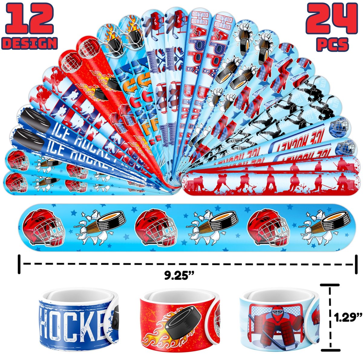 72-Piece Ice Hockey Party Favors Set: Temporary Tattoos (48) & Slap Bracelets (24) for Kids Birthday, Classroom Rewards, Baby Shower Gifts - görsel 5