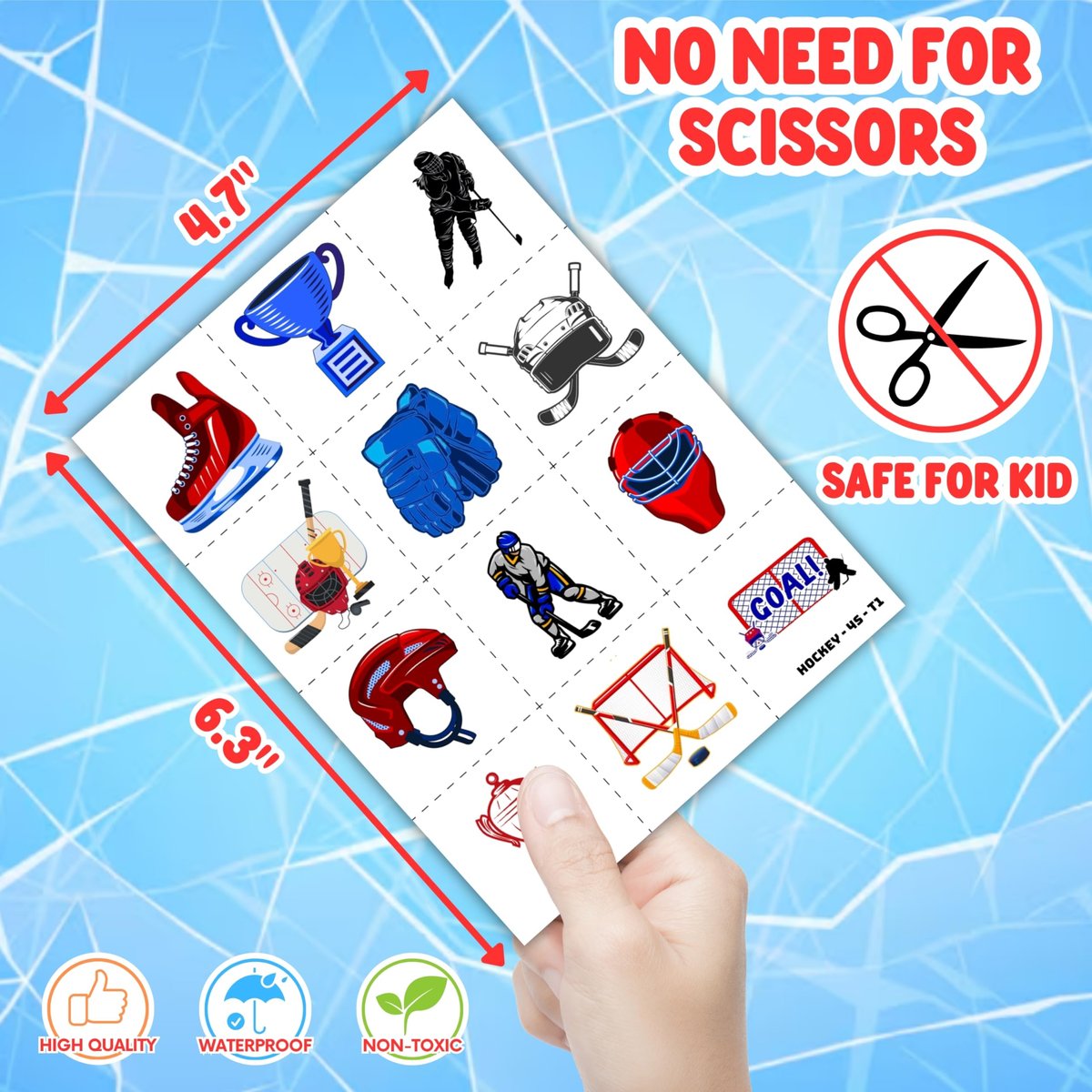 72-Piece Ice Hockey Party Favors Set: Temporary Tattoos (48) & Slap Bracelets (24) for Kids Birthday, Classroom Rewards, Baby Shower Gifts - görsel 11