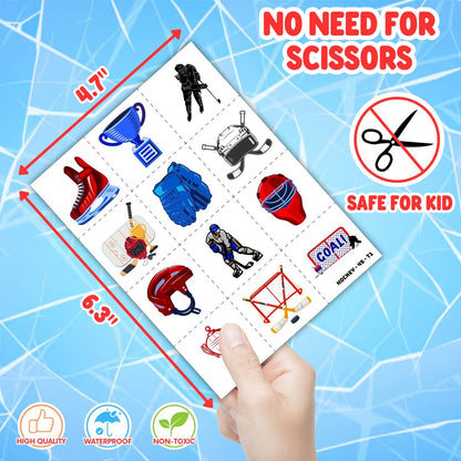 72-Piece Ice Hockey Party Favors Set: Temporary Tattoos (48) & Slap Bracelets (24) for Kids Birthday, Classroom Rewards, Baby Shower Gifts