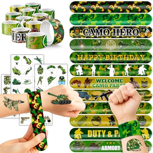 Cherisnowy 72-Piece Military Party Favors Set: Temporary Tattoos & Slap Bracelets for Kids Avelisse