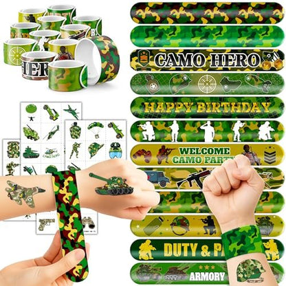 Cherisnowy 72-Piece Military Party Favors Set: Temporary Tattoos & Slap Bracelets for Kids Avelisse