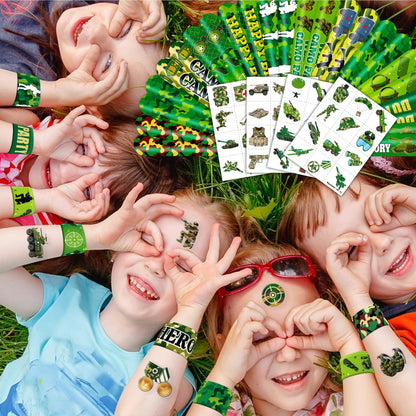 Cherisnowy 72-Piece Military Party Favors Set: Temporary Tattoos & Slap Bracelets for Kids Avelisse