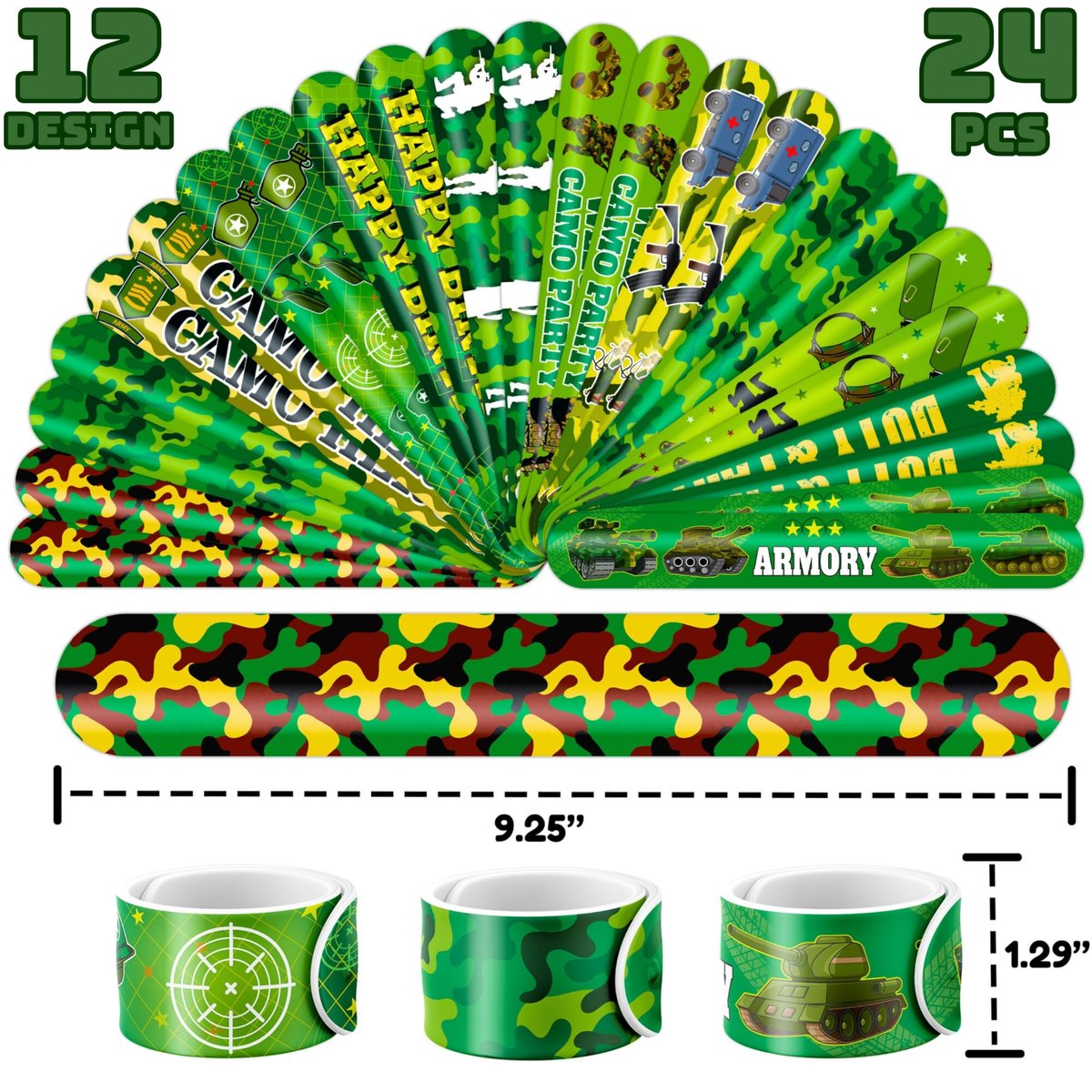 Cherisnowy 72-Piece Military Party Favors Set: Temporary Tattoos & Slap Bracelets for Kids Avelisse