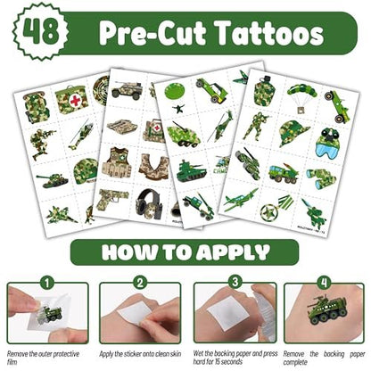 Cherisnowy 72-Piece Military Party Favors Set: Temporary Tattoos & Slap Bracelets for Kids Avelisse