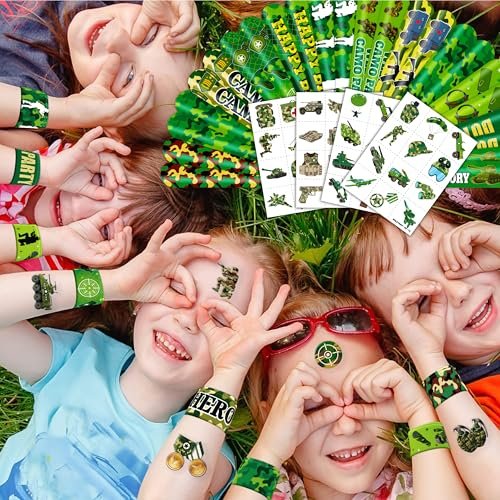 Cherisnowy 72-Piece Military Party Favors Set: Temporary Tattoos & Slap Bracelets for Kids Avelisse