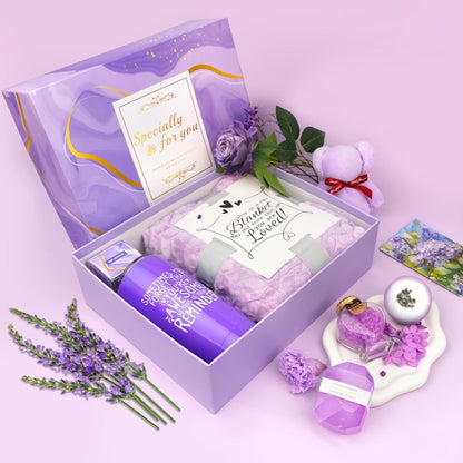 Lavender Spa Gifts for Women – 16 Piece Self Care Basket with Blanket, Valentines Day Birthday Get Well Sympathy Care Package for Her Avelisse
