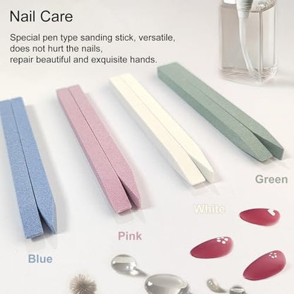 Jaasuee 8-Piece Stone Nail File and Pumice Stone Stick Set - Nail Cuticle Pusher and Buffing Tool for Home and Salon Use