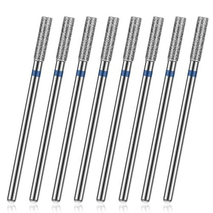 8-Piece 3/32'' Cuticle Clean Drill Bit Set - Diamond Nail Bits for Electric Nail File, Manicure & Pedicure Polishing Kit with Case
