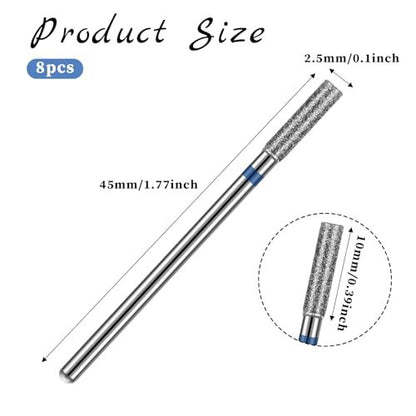 8-Piece 3/32'' Cuticle Clean Drill Bit Set - Diamond Nail Bits for Electric Nail File, Manicure & Pedicure Polishing Kit with Case