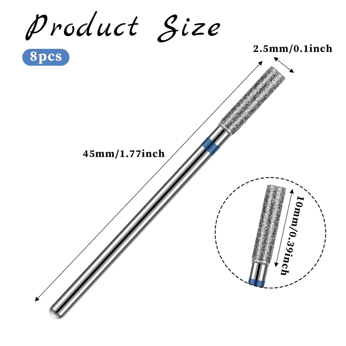 8-Piece 3/32'' Cuticle Clean Drill Bit Set - Diamond Nail Bits for Electric Nail File, Manicure & Pedicure Polishing Kit with Case - görsel 3