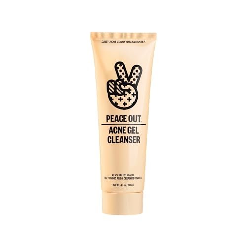 PEACE OUT Acne Gel Cleanser - 2% Salicylic Acid Face Wash for Breakouts, Blemishes & Blackheads, with Ceramides, 4 fl oz Avelisse