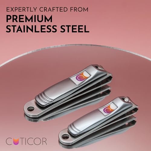 CUTICOR Nail Clipper Set – 2-Pack Stainless Steel Fingernail and Toenail Clippers with Travel Case for Men and Women Avelisse