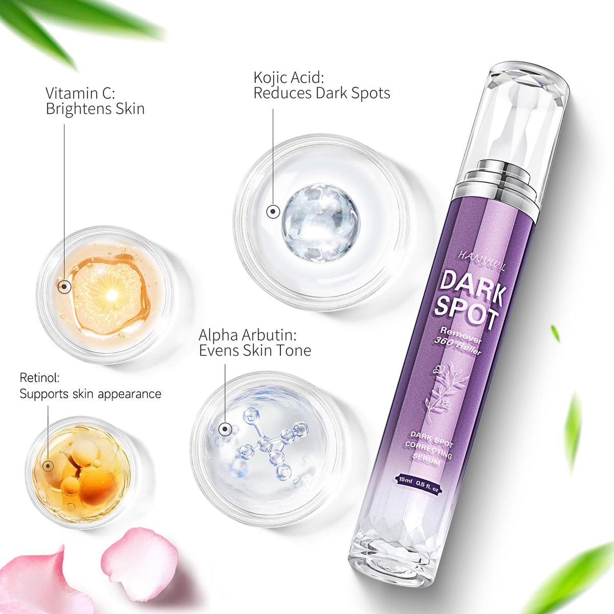 HANYWIL Dark Spot Remover for Face and Body | Dark Spot Corrector Serum with Roller for Age Spots, Sun Spots, Freckles, Melasma - görsel 3