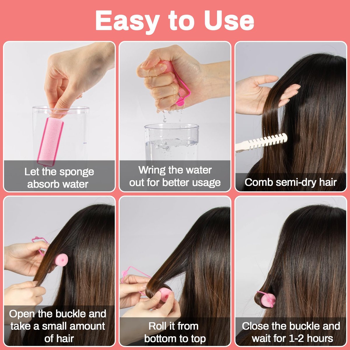 MAQIHAN 40PCS Foam Hair Rollers - 0.98 Inch Sponge Rollers for Heatless Curls, Soft Sleeping Curlers for Short/Long Hair, Small Sponge Curlers for Overnight Use - Pink - görsel 7