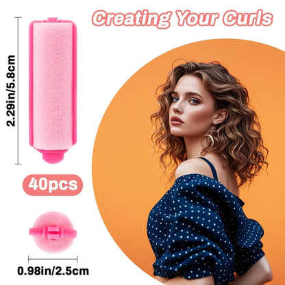 MAQIHAN 40PCS Foam Hair Rollers - 0.98 Inch Sponge Rollers for Heatless Curls, Soft Sleeping Curlers for Short/Long Hair, Small Sponge Curlers for Overnight Use - Pink