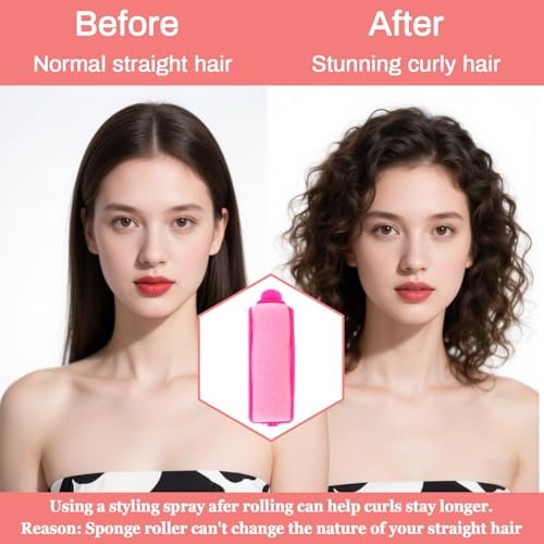 MAQIHAN 40PCS Foam Hair Rollers - 0.98 Inch Sponge Rollers for Heatless Curls, Soft Sleeping Curlers for Short/Long Hair, Small Sponge Curlers for Overnight Use - Pink - görsel 10