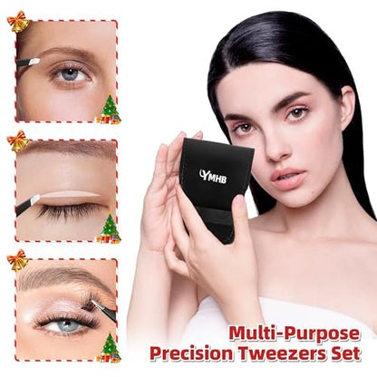 4-Piece Stainless Steel Tweezers Set – Precision Eyebrow Tweezers for Facial Hair, Splinter & Ingrown Hair Removal – Gifts for Women, Men, Adults