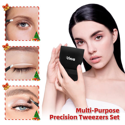4-Piece Stainless Steel Tweezers Set – Precision Eyebrow Tweezers for Facial Hair, Splinter & Ingrown Hair Removal – Gifts for Women, Men, Adults