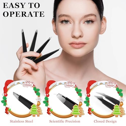 4-Piece Stainless Steel Tweezers Set – Precision Eyebrow Tweezers for Facial Hair, Splinter & Ingrown Hair Removal – Gifts for Women, Men, Adults - görsel 12