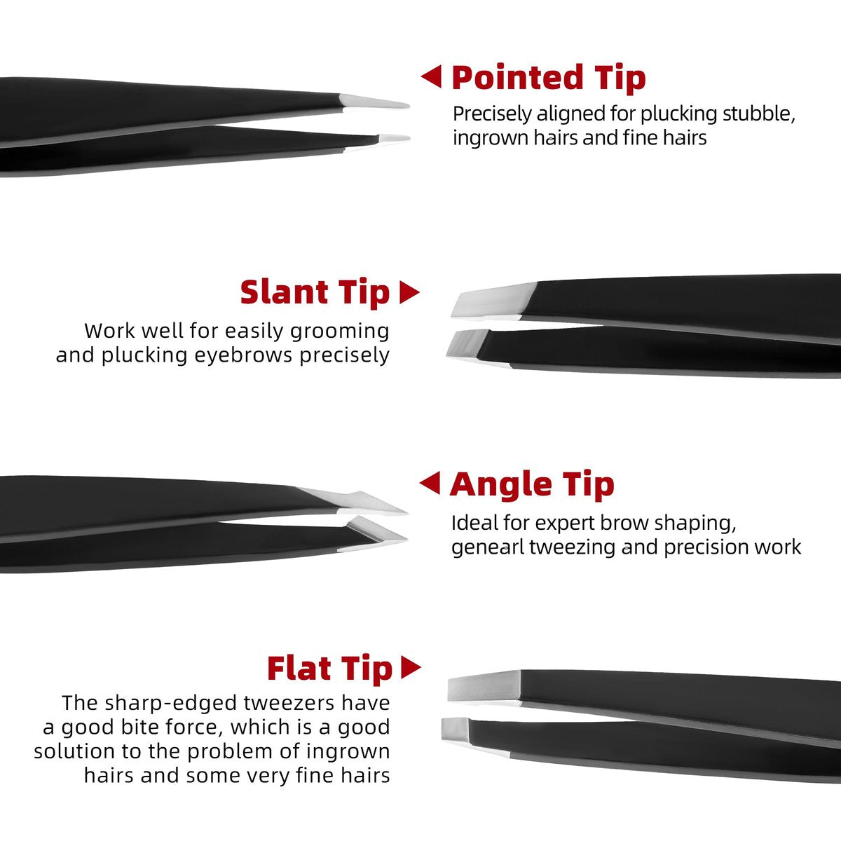 4-Piece Stainless Steel Tweezers Set – Precision Eyebrow Tweezers for Facial Hair, Splinter & Ingrown Hair Removal – Gifts for Women, Men, Adults - görsel 3