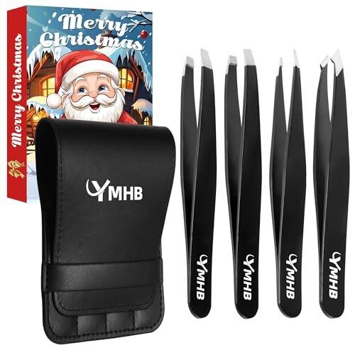 4-Piece Stainless Steel Tweezers Set – Precision Eyebrow Tweezers for Facial Hair, Splinter & Ingrown Hair Removal – Gifts for Women, Men, Adults - görsel 2