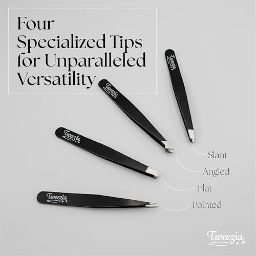 TWEEZIA Stainless Steel Tweezer Set - 4 Precision Tweezers with Mirror & Leather Case - Eyebrow Kit, Ingrown Hair & Splinter Removal - görsel 8