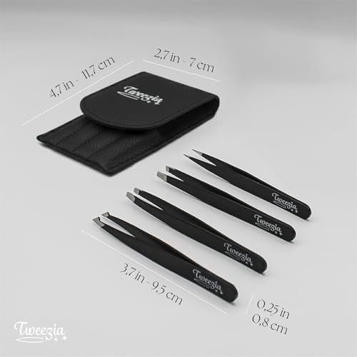 TWEEZIA Stainless Steel Tweezer Set - 4 Precision Tweezers with Mirror & Leather Case - Eyebrow Kit, Ingrown Hair & Splinter Removal - görsel 6