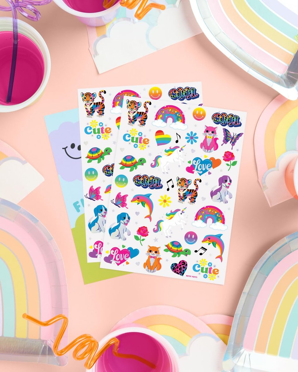 xo, Fetti Cute Neon Rainbow Animal Temporary Tattoos - 68 Iridescent Foil Pieces | Nostalgic Bright Birthday Accessory, Bachelorette Party Favor, Kids Activity - görsel 11