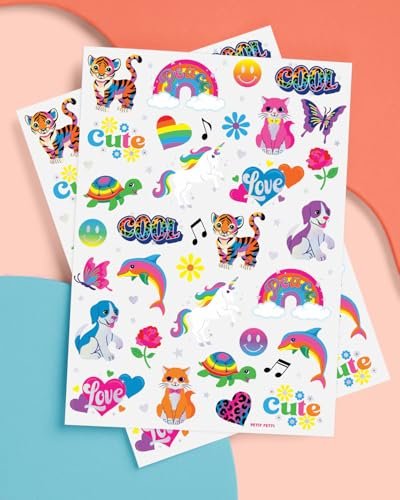 xo, Fetti Cute Neon Rainbow Animal Temporary Tattoos - 68 Iridescent Foil Pieces | Nostalgic Bright Birthday Accessory, Bachelorette Party Favor, Kids Activity - görsel 4