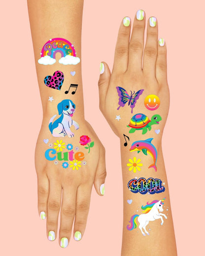 xo, Fetti Cute Neon Rainbow Animal Temporary Tattoos - 68 Iridescent Foil Pieces | Nostalgic Bright Birthday Accessory, Bachelorette Party Favor, Kids Activity