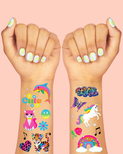 xo, Fetti Cute Neon Rainbow Animal Temporary Tattoos - 68 Iridescent Foil Pieces | Nostalgic Bright Birthday Accessory, Bachelorette Party Favor, Kids Activity