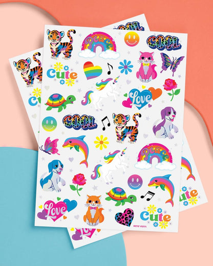 xo, Fetti Cute Neon Rainbow Animal Temporary Tattoos - 68 Iridescent Foil Pieces | Nostalgic Bright Birthday Accessory, Bachelorette Party Favor, Kids Activity