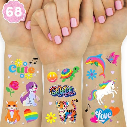 xo, Fetti Cute Neon Rainbow Animal Temporary Tattoos - 68 Iridescent Foil Pieces | Nostalgic Bright Birthday Accessory, Bachelorette Party Favor, Kids Activity