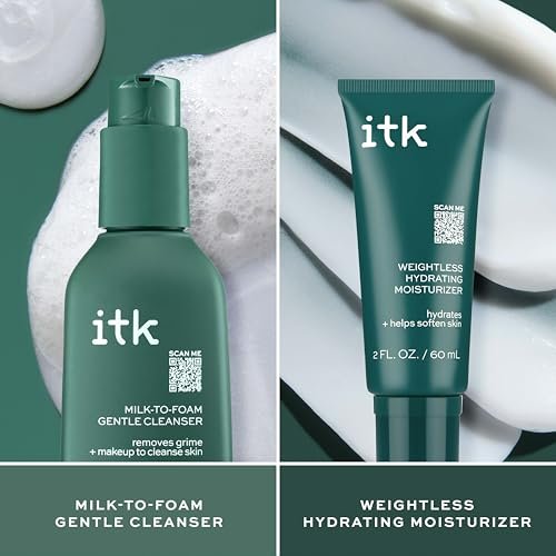 ITK Skincare Cleanser + Moisturizer Set - Milk-To-Foam Face Wash + Weightless Hydrating Moisturizer for Smooth, Nourished Skin - Makeup Remover & Daily Hydration - Skincare Gift Set (2-Pack, 3.5 Fl Oz Each) Avelisse