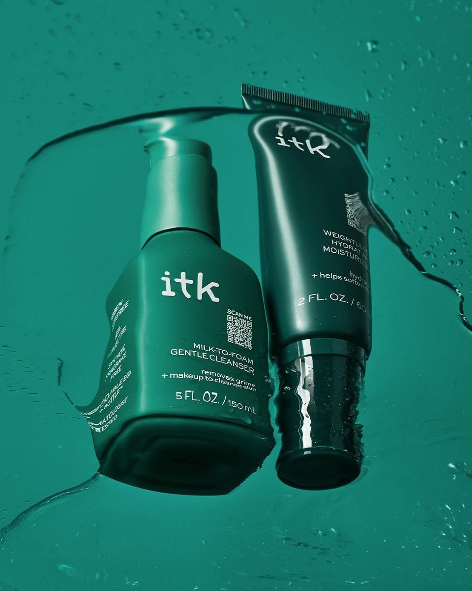 ITK Skincare Cleanser + Moisturizer Set - Milk-To-Foam Face Wash + Weightless Hydrating Moisturizer for Smooth, Nourished Skin - Makeup Remover & Daily Hydration - Skincare Gift Set (2-Pack, 3.5 Fl Oz Each) Avelisse