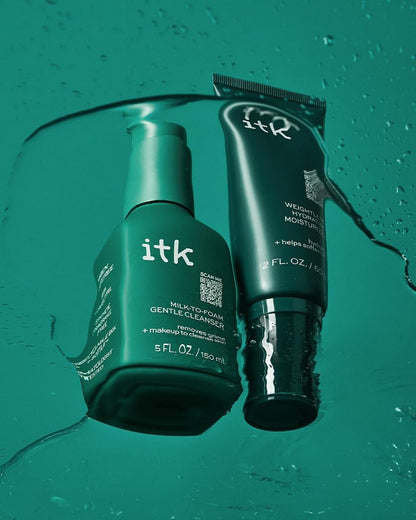 ITK Skincare Cleanser + Moisturizer Set - Milk-To-Foam Face Wash + Weightless Hydrating Moisturizer for Smooth, Nourished Skin - Makeup Remover & Daily Hydration - Skincare Gift Set (2-Pack, 3.5 Fl Oz Each) Avelisse