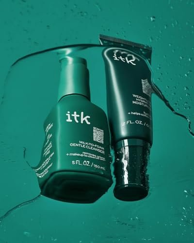 ITK Skincare Cleanser + Moisturizer Set - Milk-To-Foam Face Wash + Weightless Hydrating Moisturizer for Smooth, Nourished Skin - Makeup Remover & Daily Hydration - Skincare Gift Set (2-Pack, 3.5 Fl Oz Each) Avelisse