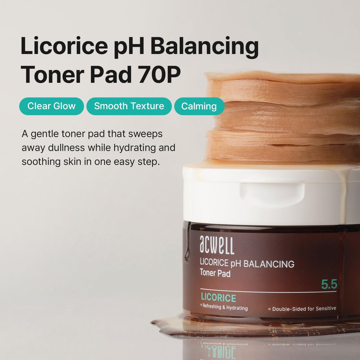 ACWELL Licorice pH Balancing Toner Pads - Vegan Dual-Sided Cotton Pads for Sensitive and Acne-Prone Skin, Dark Spot Brightening & Pore Care, 70 Pads (5.41 fl oz.) Avelisse