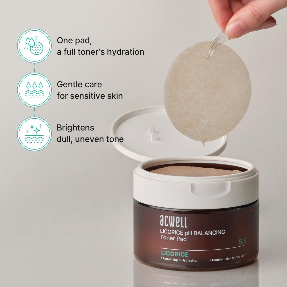ACWELL Licorice pH Balancing Toner Pads - Vegan Dual-Sided Cotton Pads for Sensitive and Acne-Prone Skin, Dark Spot Brightening & Pore Care, 70 Pads (5.41 fl oz.) Avelisse
