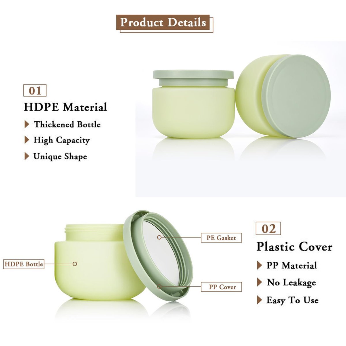 Qeuly 8.8 Oz Plastic Jars With Lids - 2 Pack Leak Proof Cosmetic Containers for Cream, Body Butter, Sugar Scrub, Slime & Rhinestone Storage Avelisse