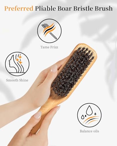 Slick Back Hair Brush & Hair Wax Stick Set – Boar Bristle Brush for Fine to Medium Hair – Smooth Flyaways, Frizz & Baby Hairs, Sleek Ponytails Buns Updos - görsel 12